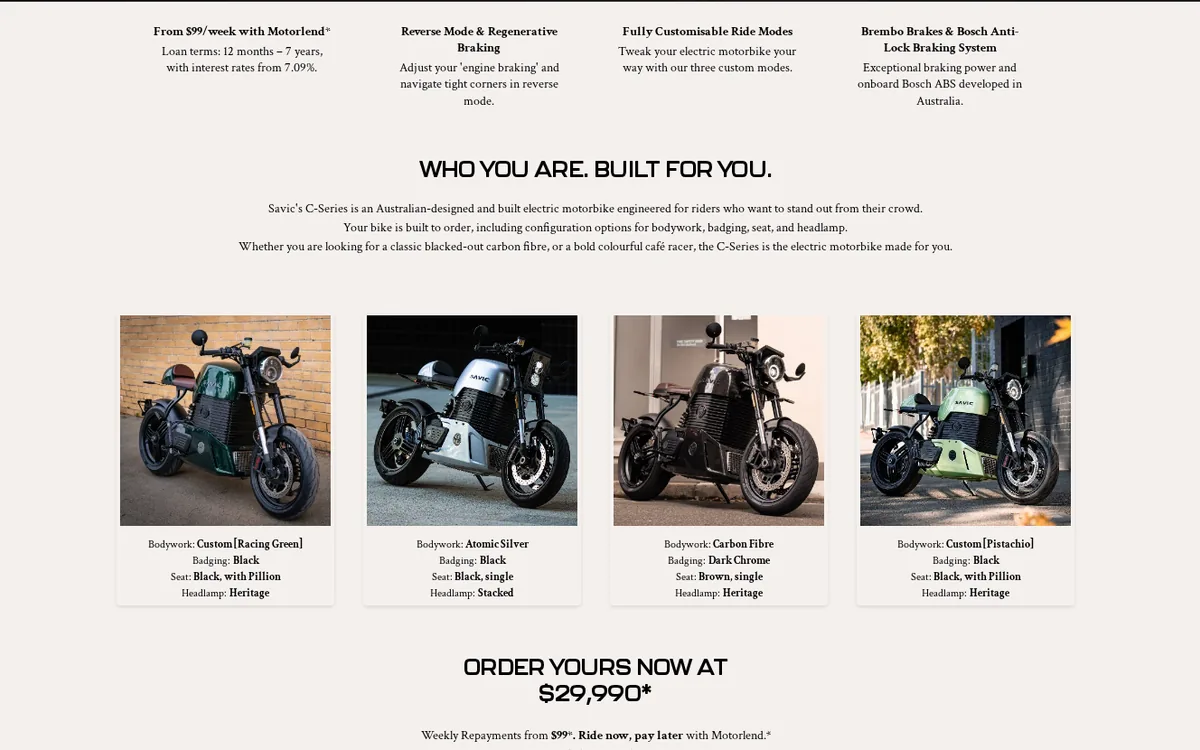 Savic Motorcycles website screenshot